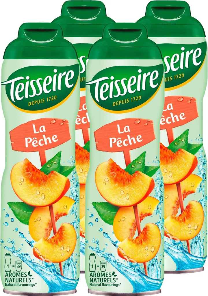 Teisseire Getränke-Sirup Peach/Pfirsich 600ml - Intensiv im Geschmack (4er Pack)