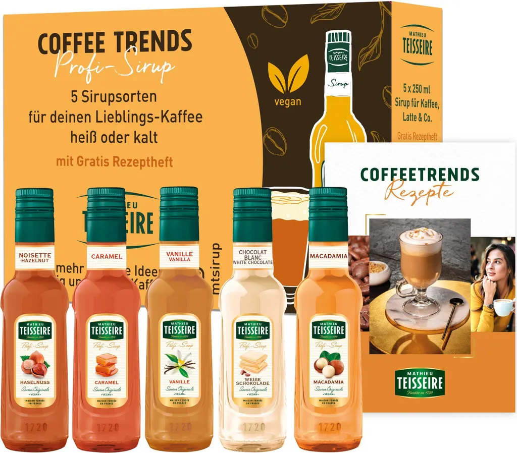 Teisseire Sirup Caramel Haselnuss Macadamia Vanille weisse Schokolade je 0,25L