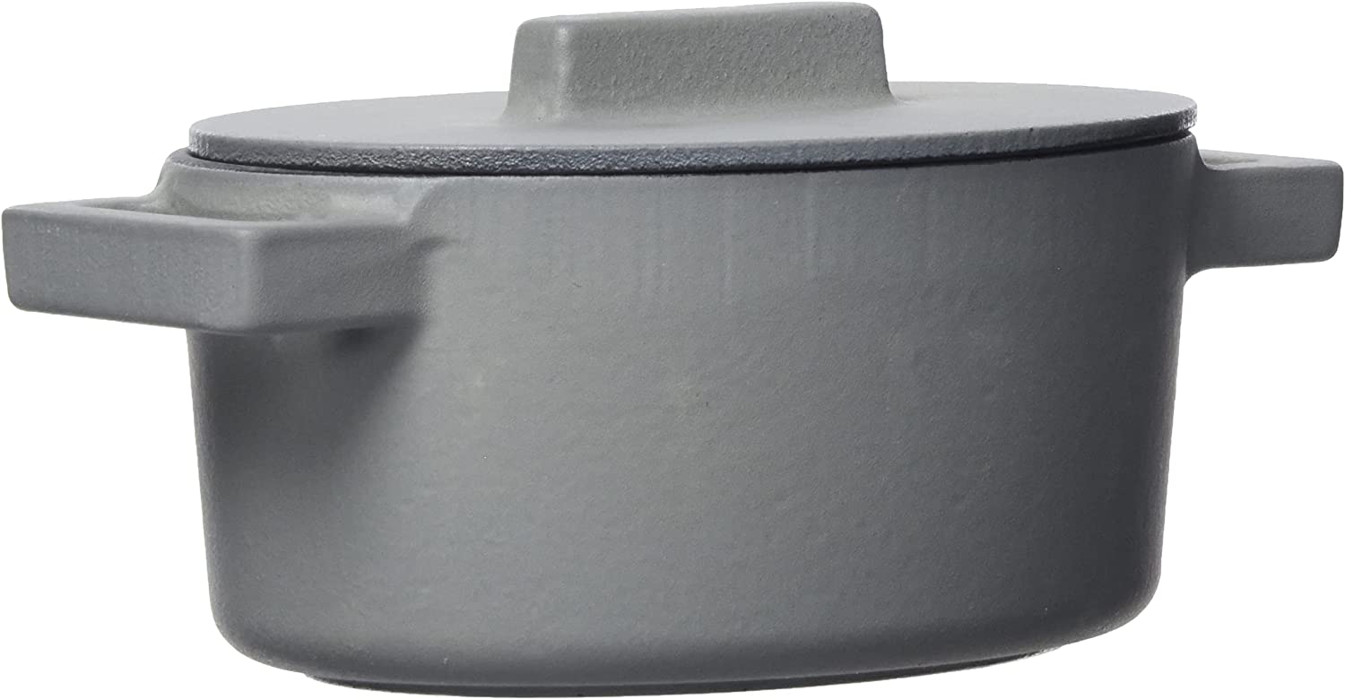 Sambonet Terra.Cotto 51638Z13 Cast Iron Oval Casserole Dish with Lid, Cast Iron, Grey, 13 x 10 x 7.2 cm