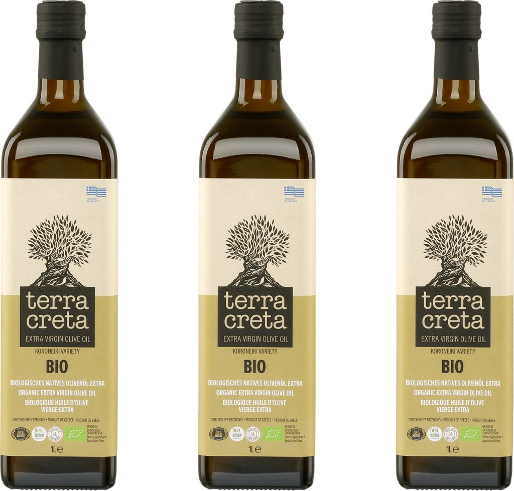 Terra CretaOlivenöl 3x 1,0l | Extra nativesOlivenöl aus Kolymvari (Kreta) | + 20ml Jassas Olivenöl | GR03