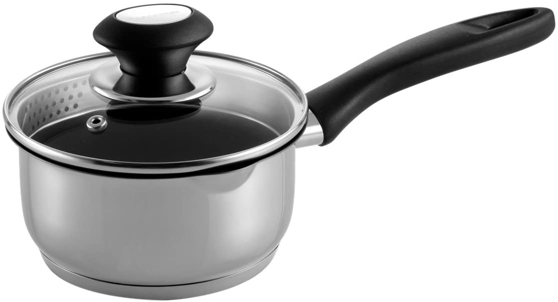 Tescoma 728714 Saucepan with 1 Non-Stick Handle and Lid Stainless Steel Black/Grey