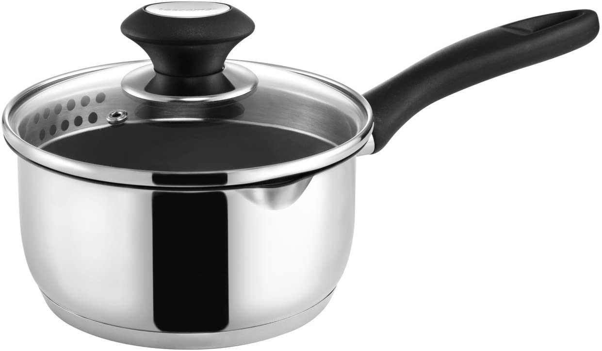 Tescoma 728716 Saucepan 1 handle non-stick with Lid, Stainless Steel, Black/Grey