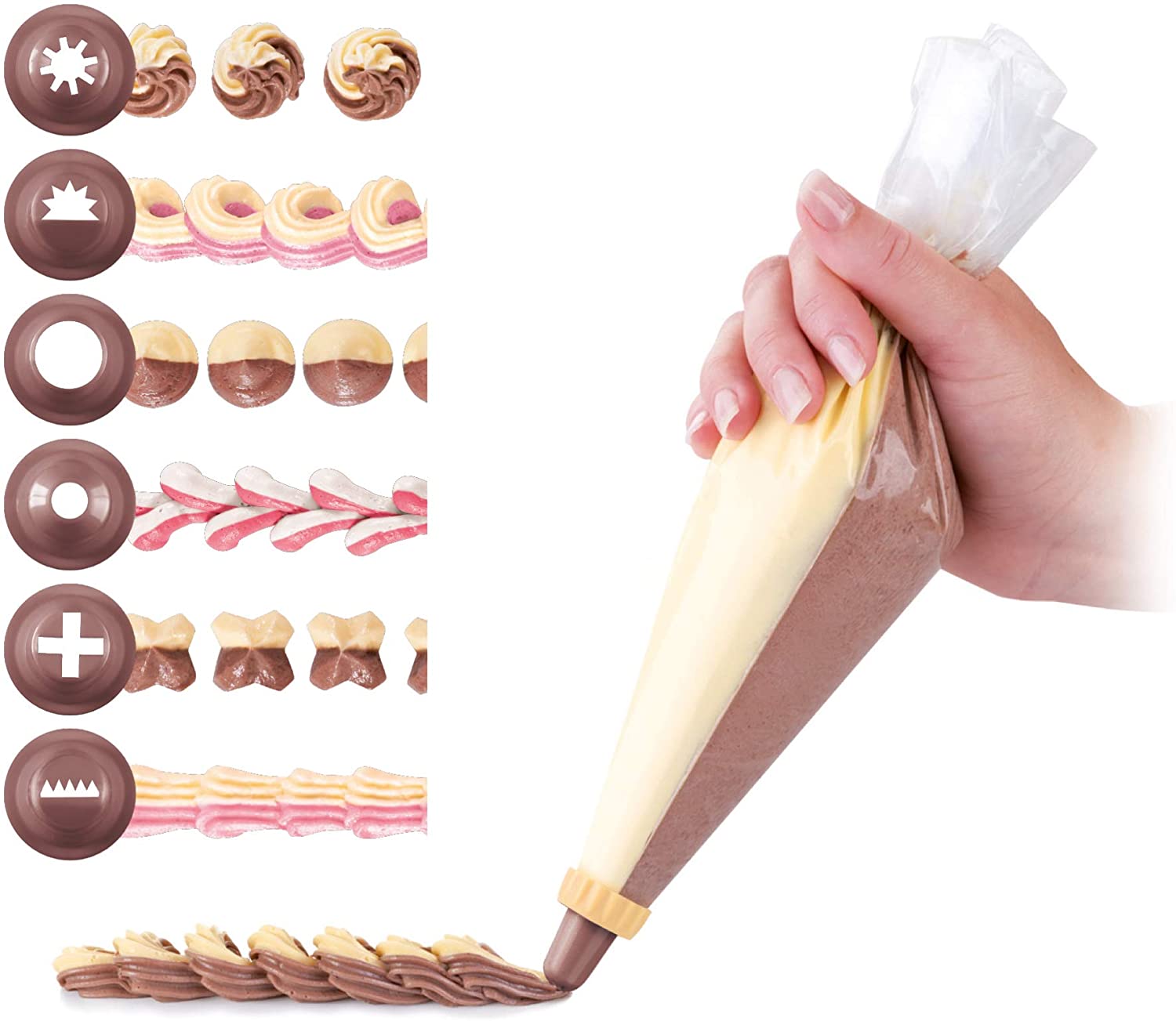 Tescoma Delicia 630479 Double Piping Bag 30 CM, Pack of 10, 6 Nozzles