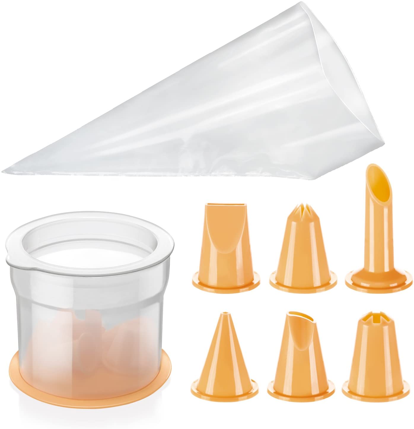 Tescoma Delicia Pastry Bag Nozzles and Base, Plastic, Clear/Yellow, 29 x 18 x 9.9 cm