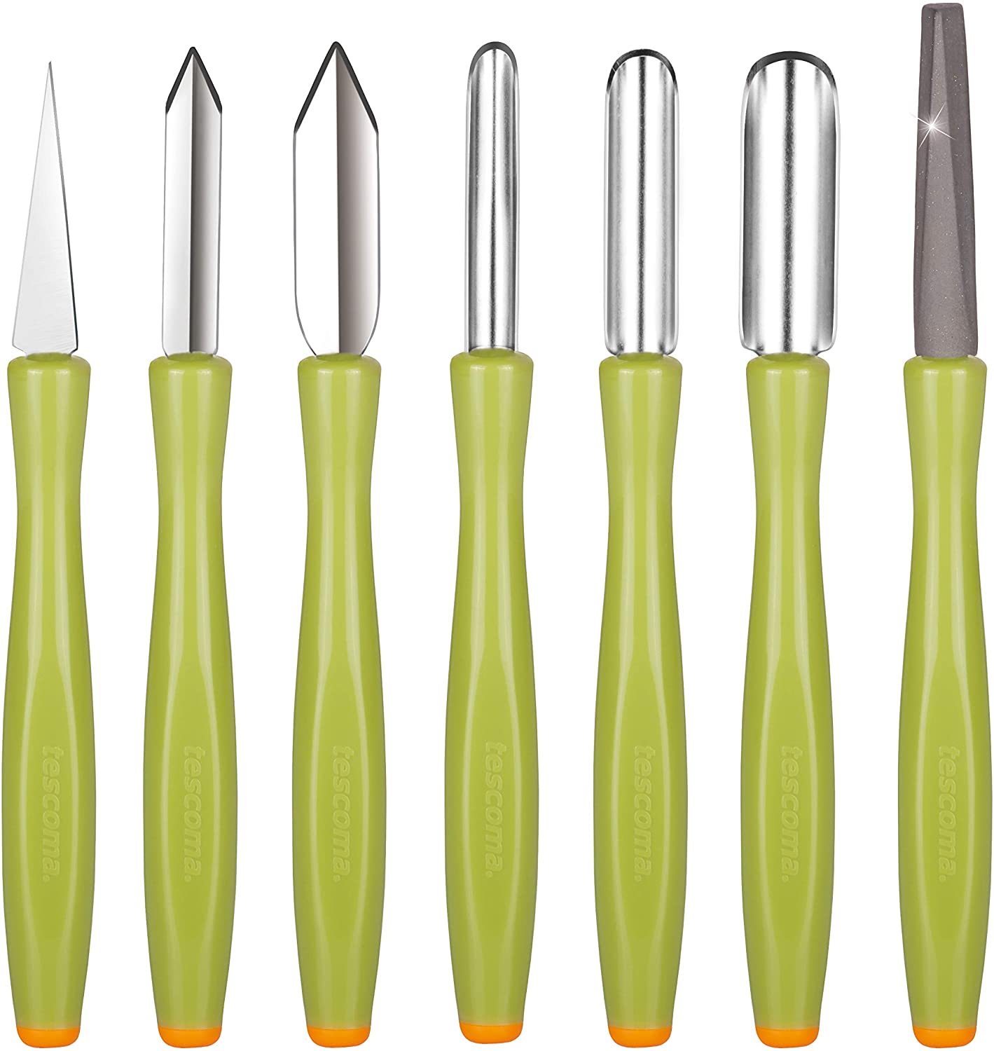 Tescoma Presto Carving Utensil Set for Decorative Vegetables, Stainless Steel, Green / Orange