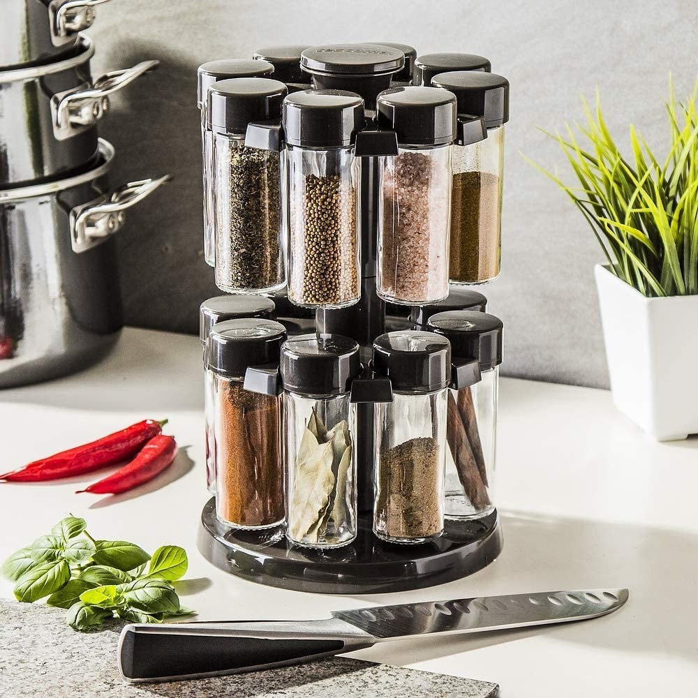 Tescoma Spice Jars, Plastic, Transparent/Black, 18.3 x 18.3 x 29.3 cm
