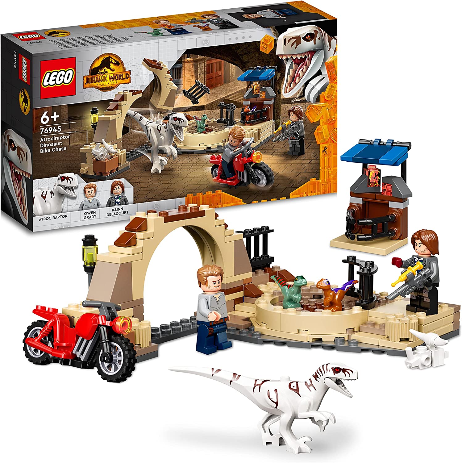 LEGO 76945 Jurassic World Atrociraptor: Motorcycle Tracking Hunt, Set of 3 Dinosaur Figures and Toy Motorcycle for Children from 6 Years