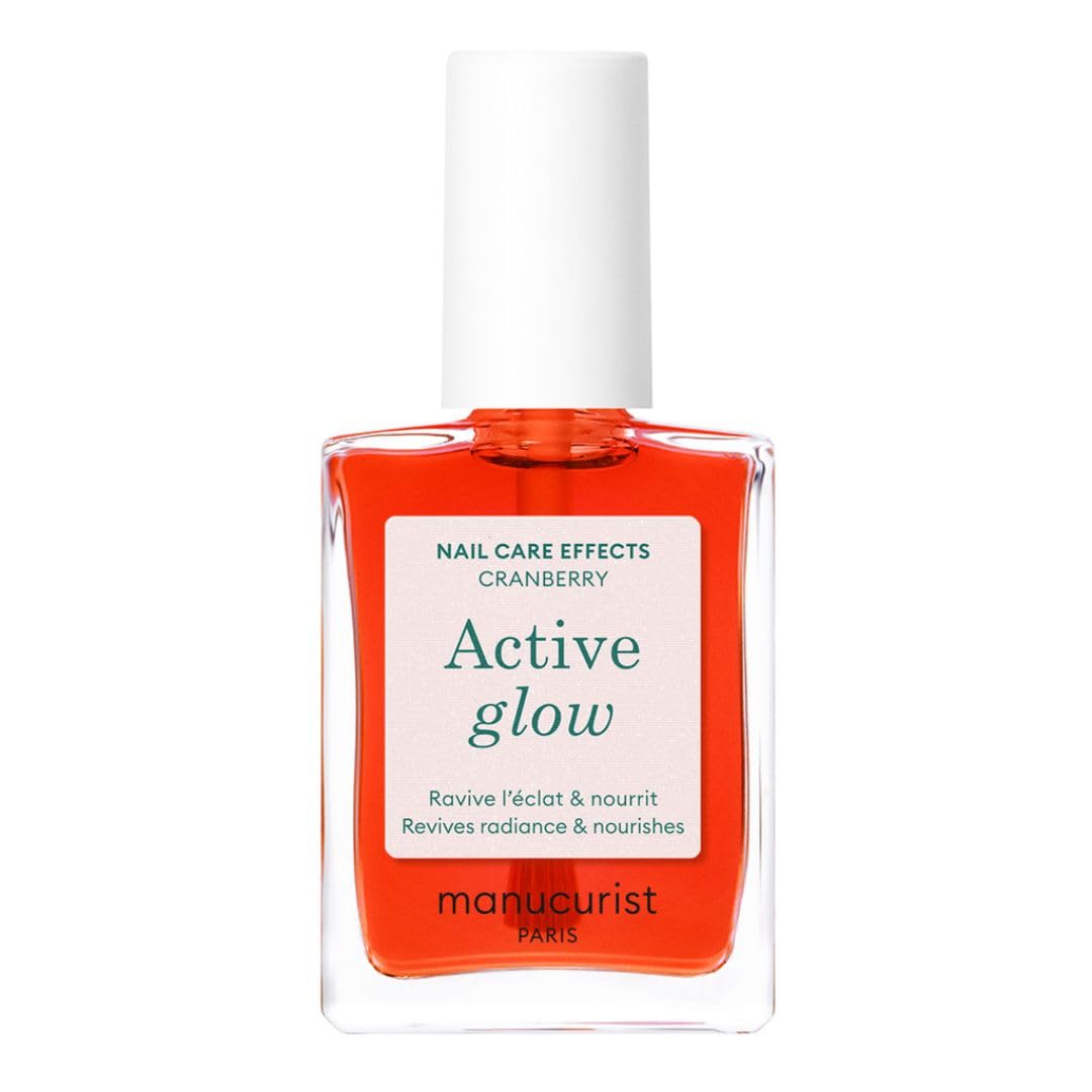 Manucurist Nail Polish and Nail Care Active Glow Cranberry (Coral) Biobased: Sweet Almond, Raspberry, Nourishing & Shiny Nail Polish Nude Ultra Glowy Finish - Nail Polish Quick Drying