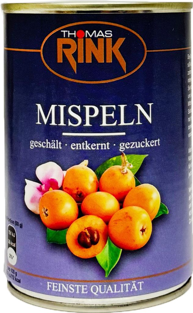 Thomas Rink medlars in a can - peeled, pitted, sugared, 425g drained weight 200g medlars