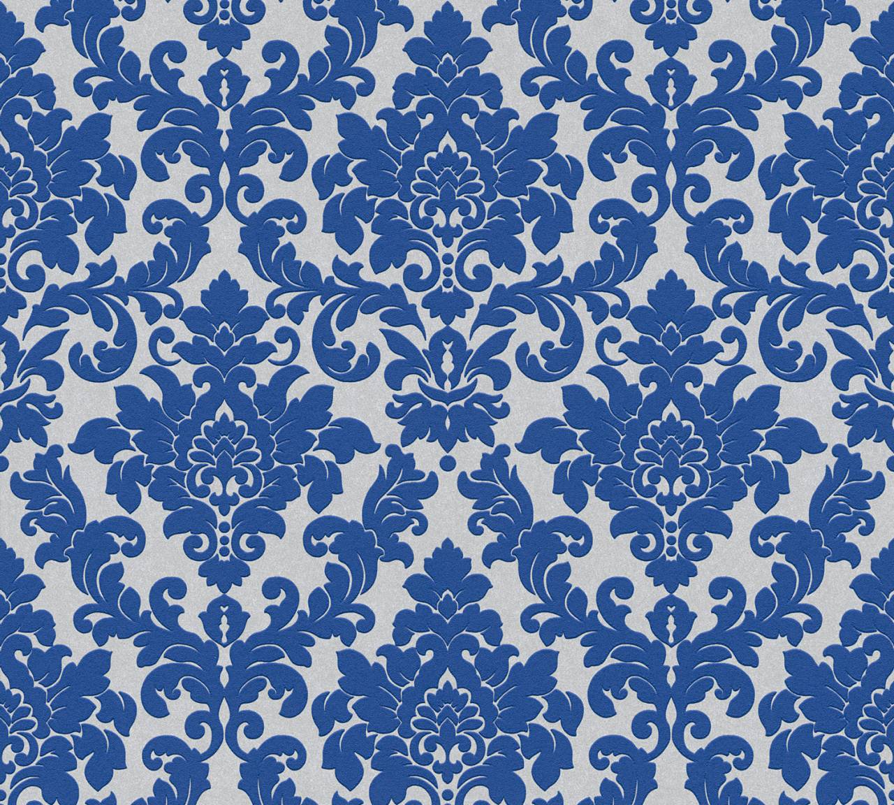 Thomas Non-Woven Wallpaper Baroque Silver/Royal Blue Tlt018 - 360956