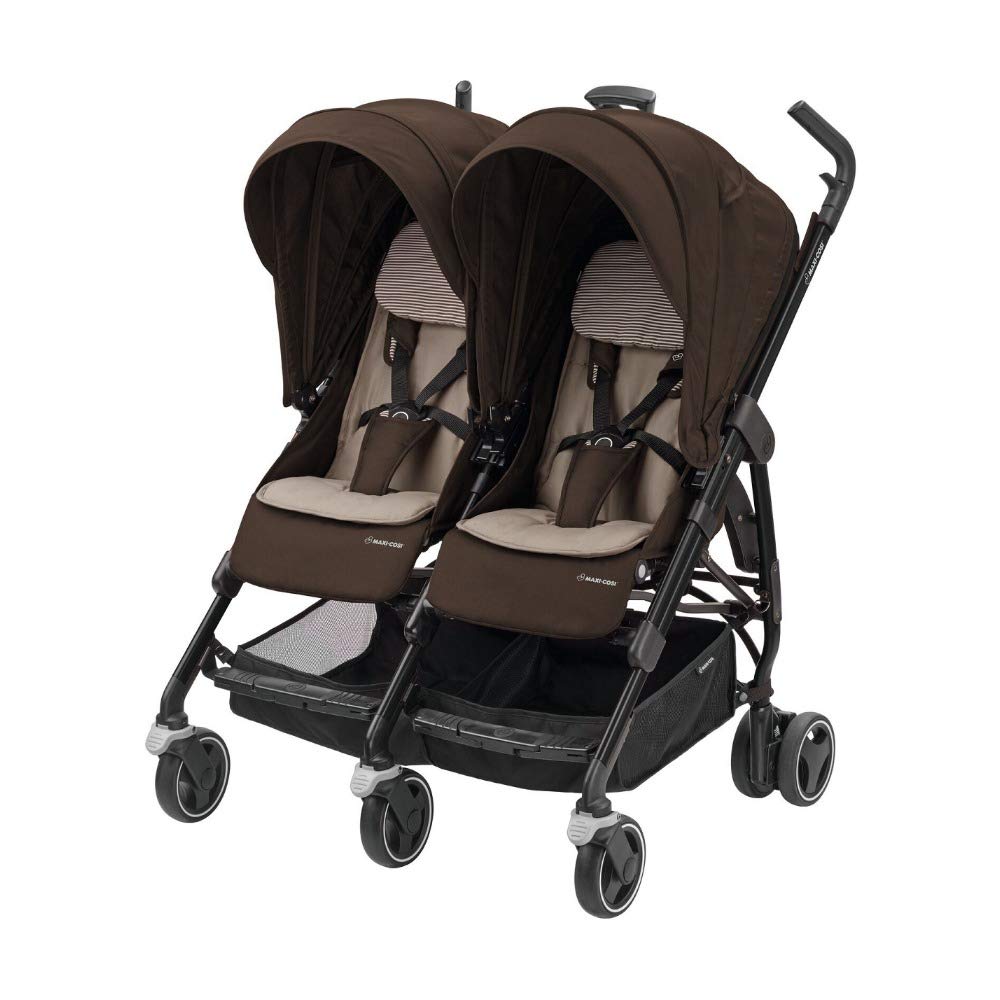 Maxi-Cosi Dana for Two Twin Compact Folding Double Pushchair Suitable from Birth to Approx. 3.5 Years (0-15 kg) Compatible with Most Maxi-Cosi Car Seats Earth Brown