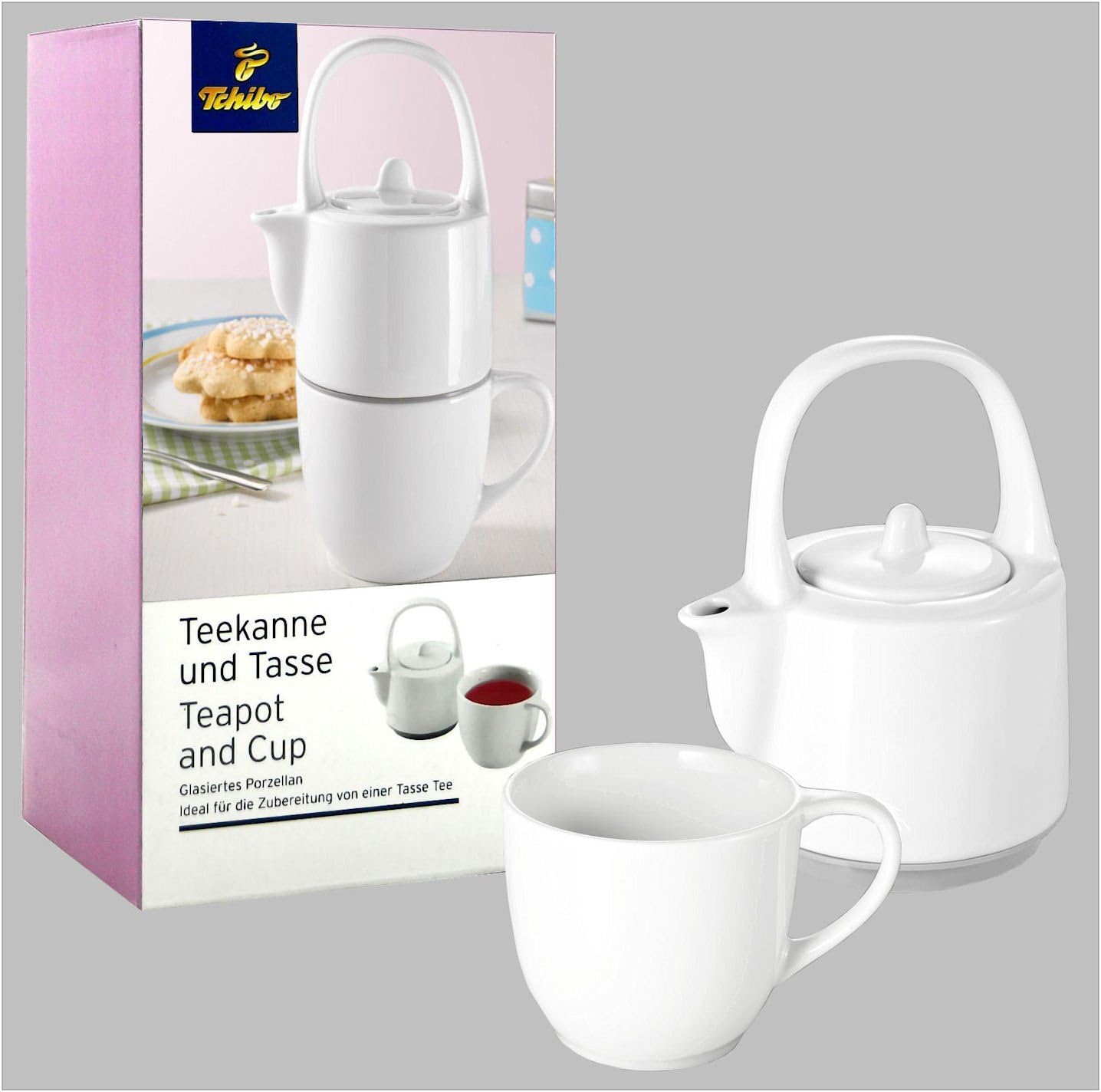 TCM Tchibo Glazed Porcelain Teapot and Cup Set