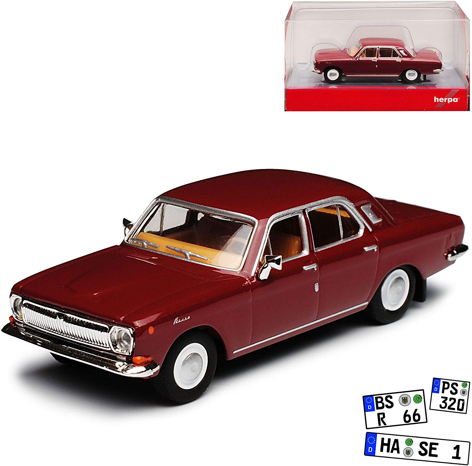 Herpa Wolga Volga Gaz M24 Limousine Wine Red Ddr 1967-1992 H0 1/87 Herpa Model Car With