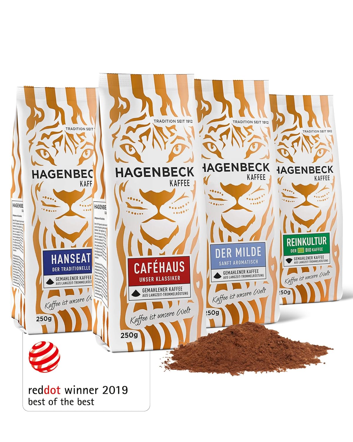 Hagenbeck Coffee Tasting Set | Aromatic Filter Coffee Ground | 250g each Cafehaus, Hanseat, Der Milde & Bio-Reinkultur | Ground Coffee Beans for Coffee Machines & Manual Coffee Makers
