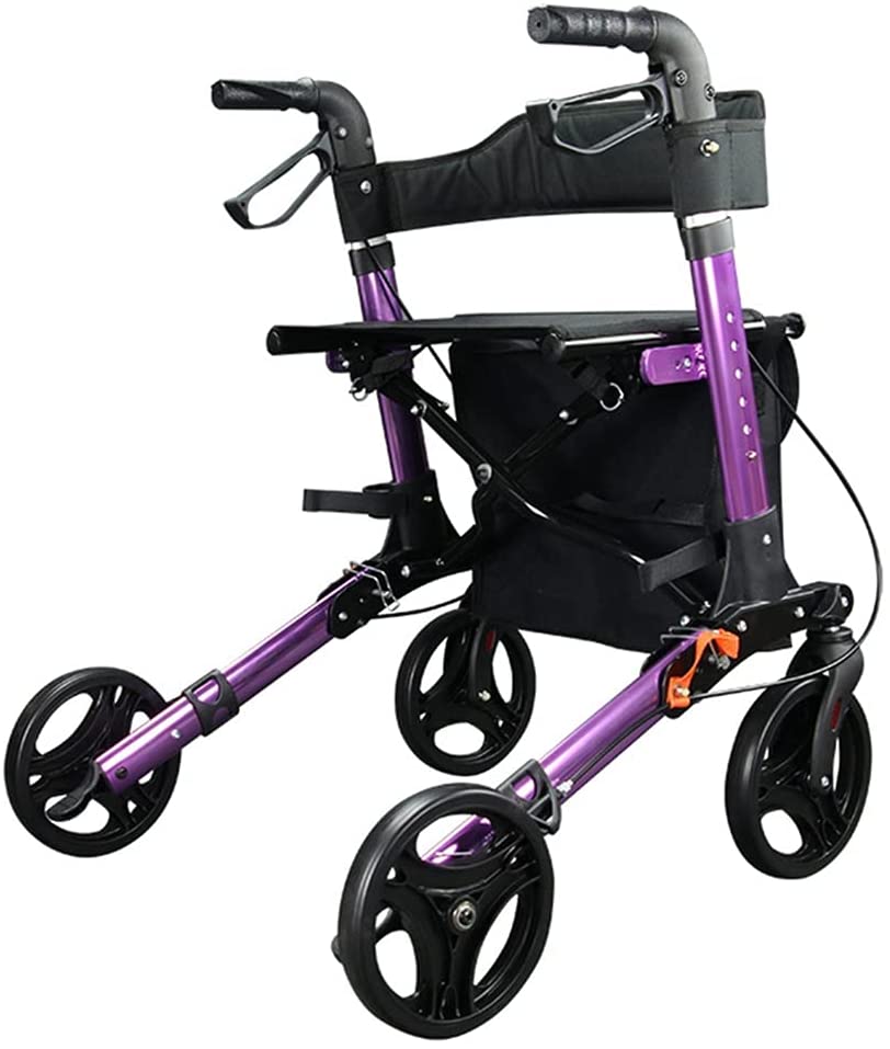 Rolling Walkers Folding Wheelchair for Elderly People with Backrest and Seat and Shopping Trolley with Foot Pedal for Elderly People (Colour: Purple, Size: 92 x 66 x 67 cm)