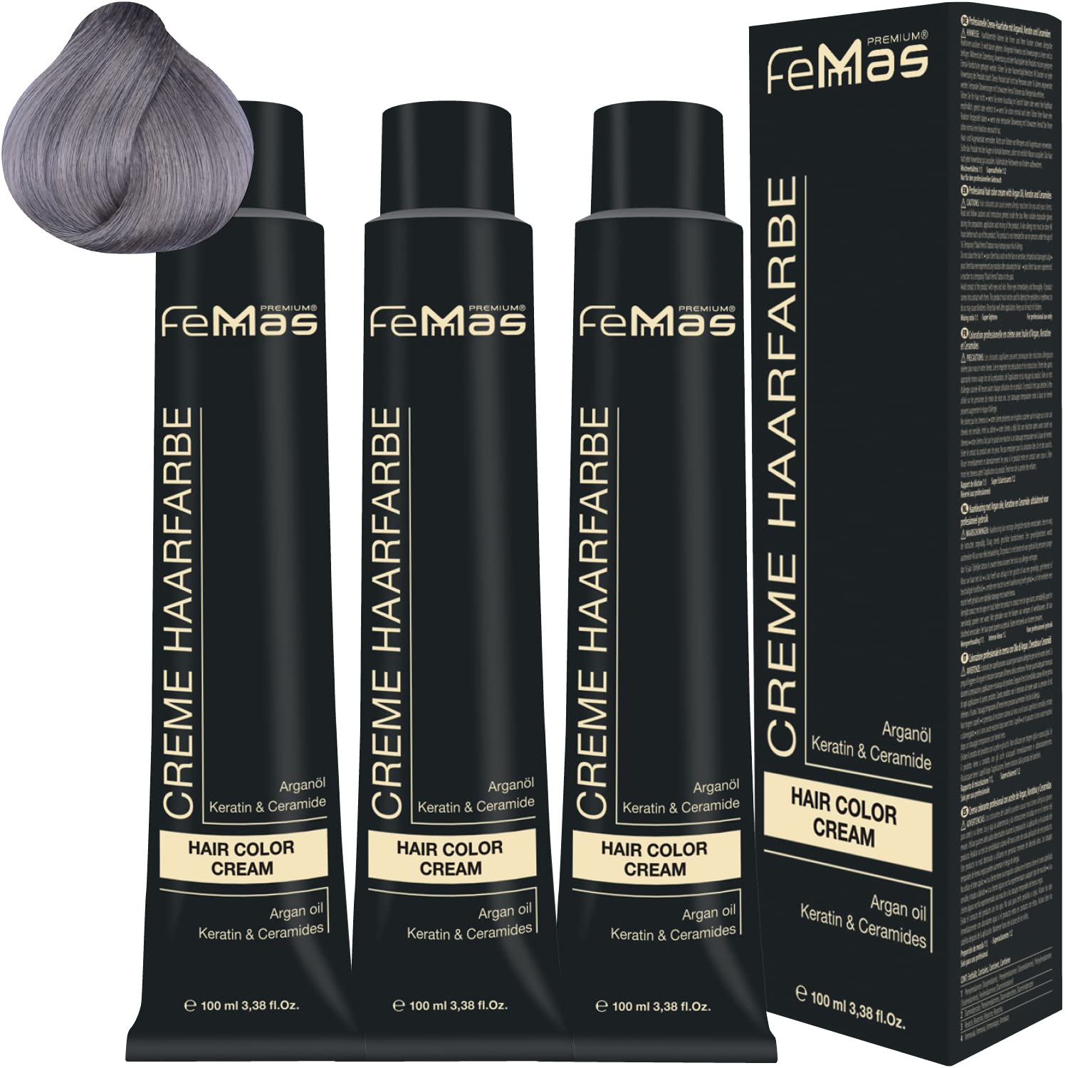 Femmas Hair Colour Cream 100 ml Hair Colour Pack of 3 Metallic Grey, ‎metallic