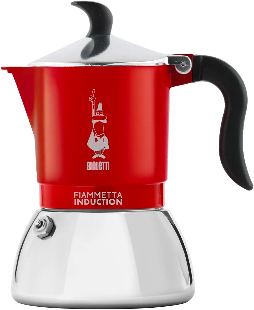 Bialetti coffee maker, aluminum, steel, red, 4 cups