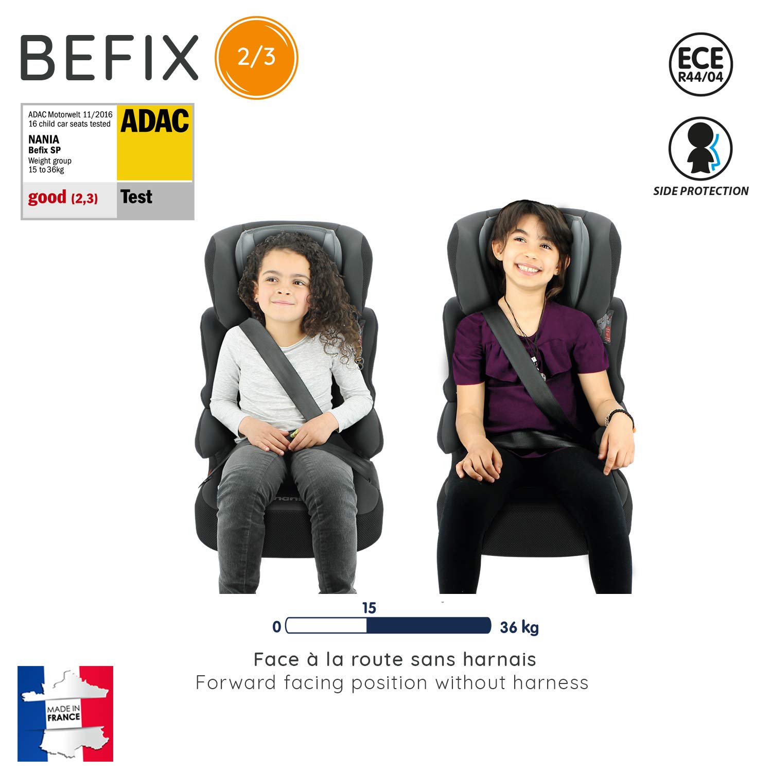 Nania Befix Befix Group 2/3 Child Seat (15-36 kg), 4 Stars Adac, French Made Grey, French