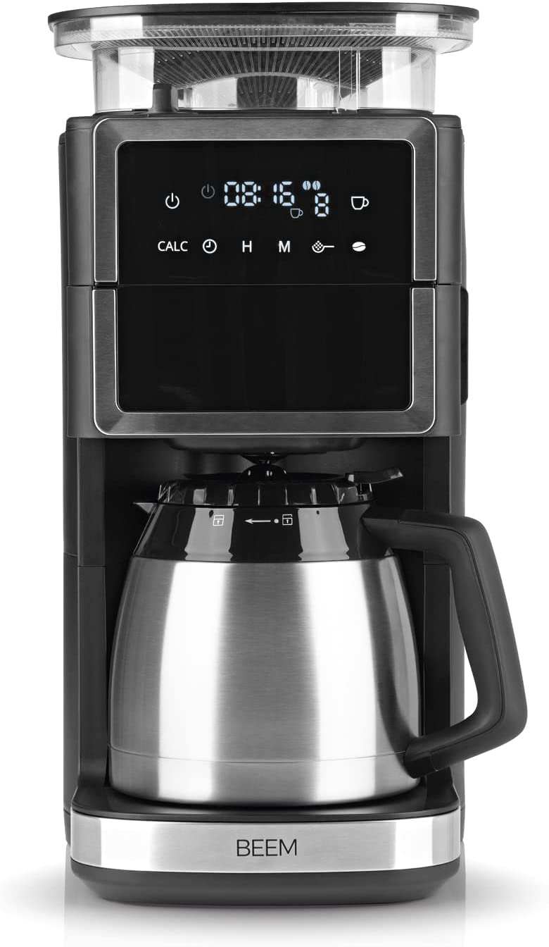 BEEM FRESH-AROMA-PERFECT III Filter Coffee Machine with Grinder, Thermal, Stainless Steel, with Insulated Jug, Cone Grinder and Aroma-Plus Function, Permanent Filter, 24-Hour Timer, 1000 W, up to 10 Cups