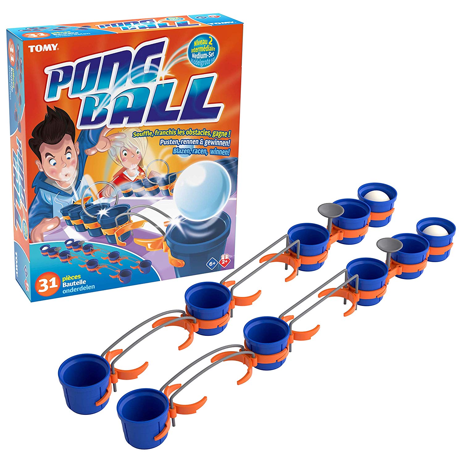 Tomy-10 Mugs, 4 Ping Pong Balls, 10 Small Fixings, 2 Tees, Straight, 2 Para