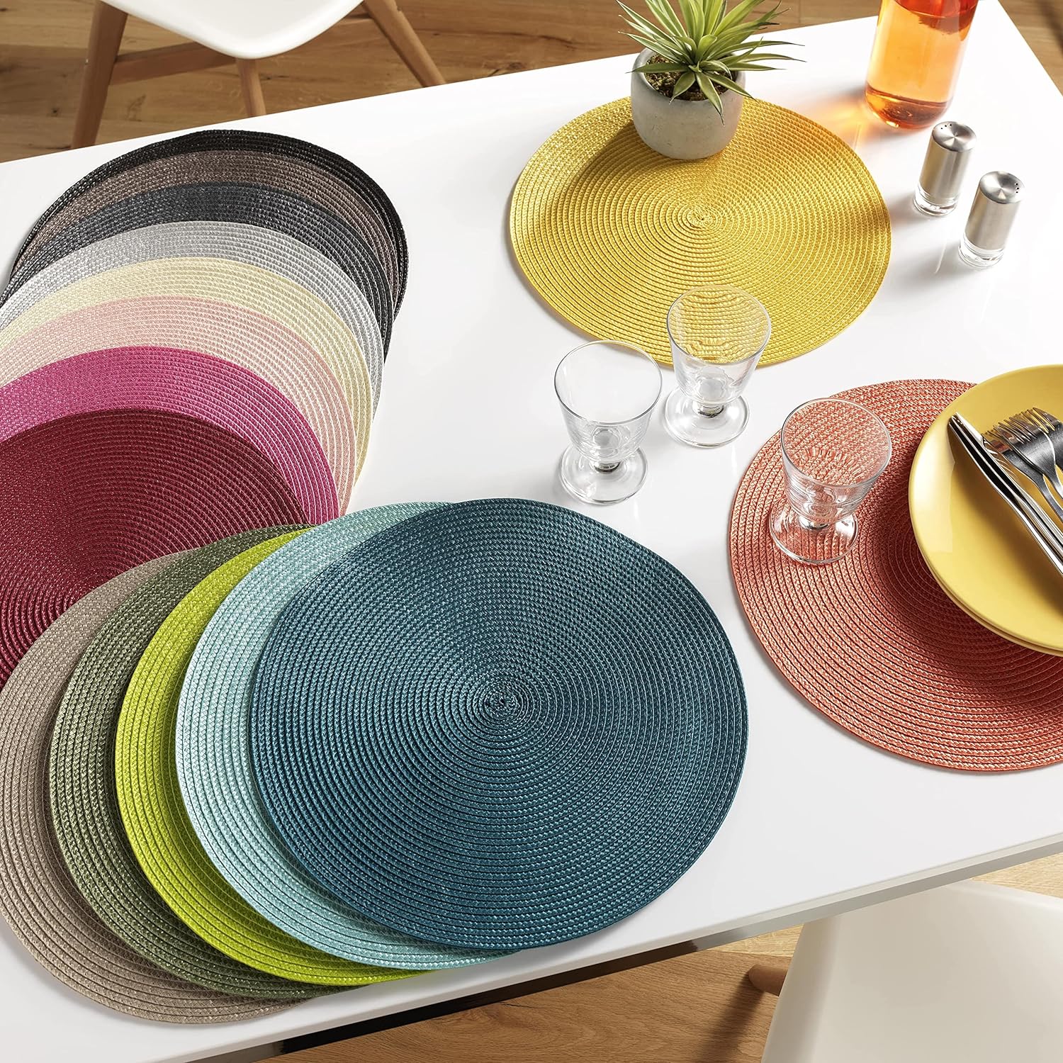 one-home Place mats, 35 cm Diameter, Round Coaster Place Mats, Set of 2 to 12
