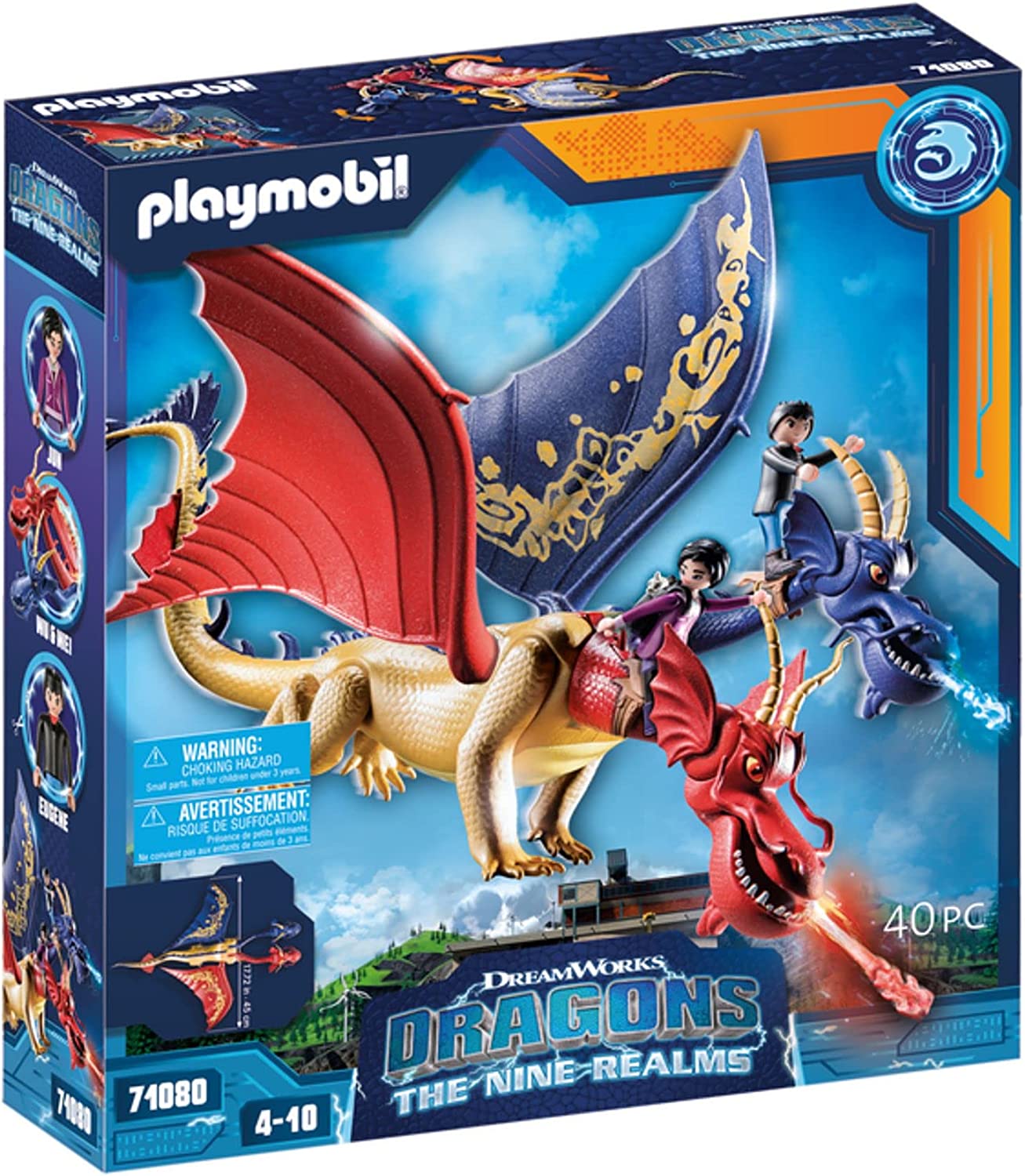 PLAYMOBIL DreamWorks Dragons 71080 Dragons: The Nine Realms - Wu & Wei with Jun, Dragons Figures and Toy Dragon with Shooting Function, Toy for Children from 4 Years