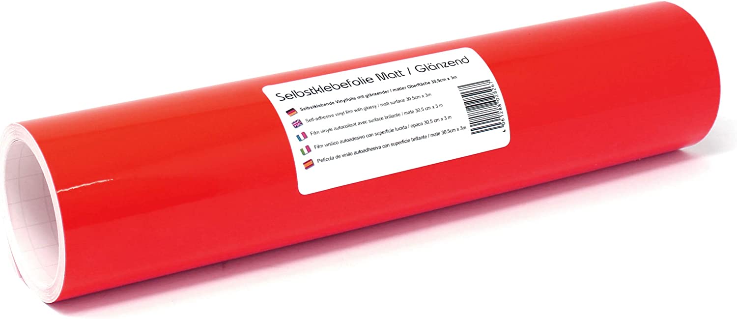 Finest Folia 3 m x 31 cm Plotter Film 105 Colours Matt/Glossy Self-Adhesive Craft Film for Plotting Furniture Film (031 Red, Gloss)