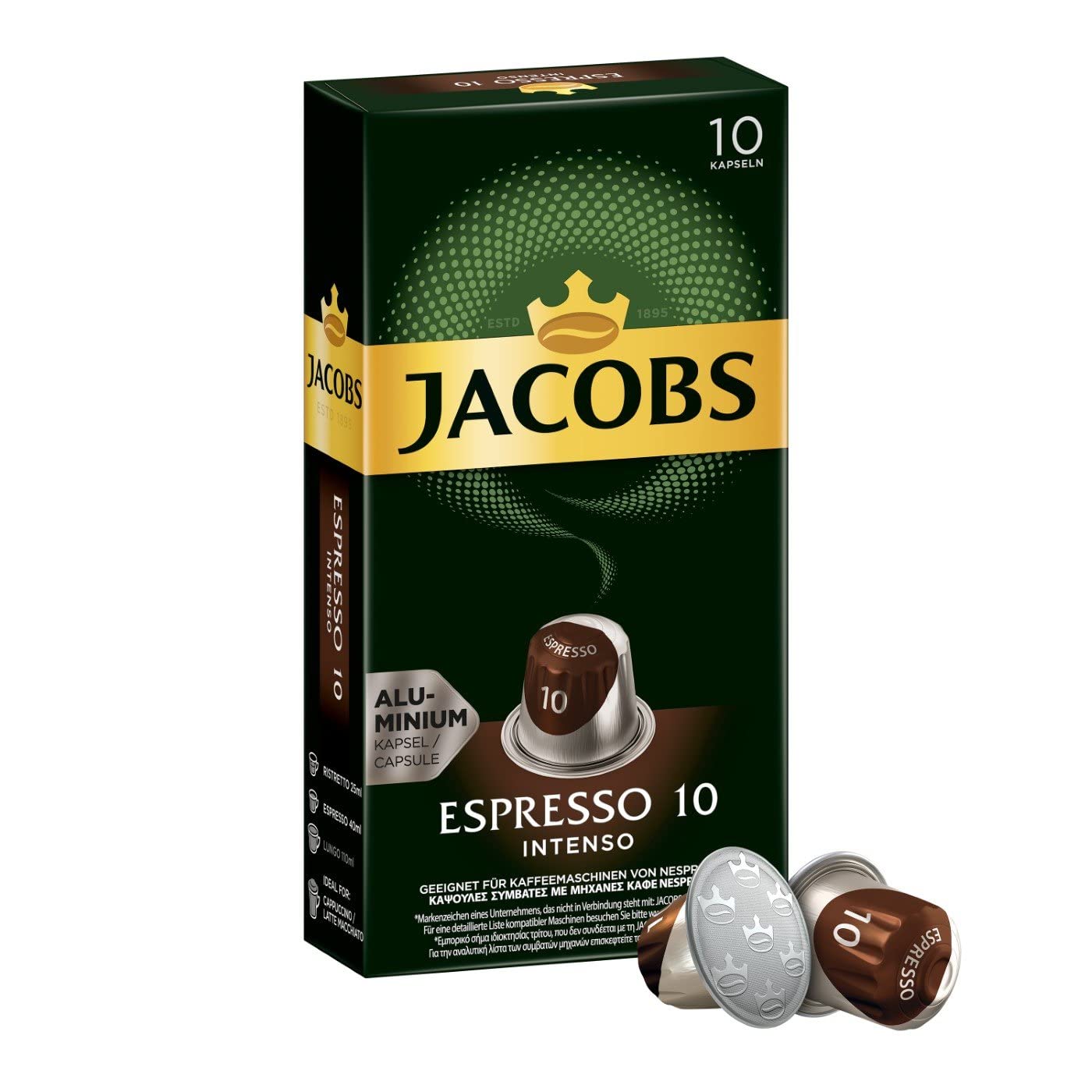 Jacobs Intego Espresso Capsules Intensity 10.100 Nespresso Compatible Coffee Capsules Pack of 10 x 10 drinks
