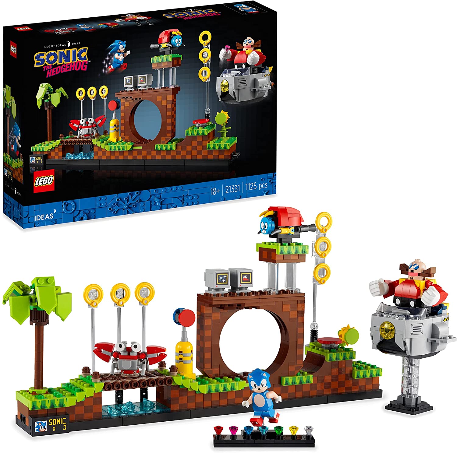 LEGO Ideas 21331 Sonic The Hedgehog - Green Hill Zone Set with Dr. Eggmann, Egg-Mobil and Other Figures, Gift Idea for Adults