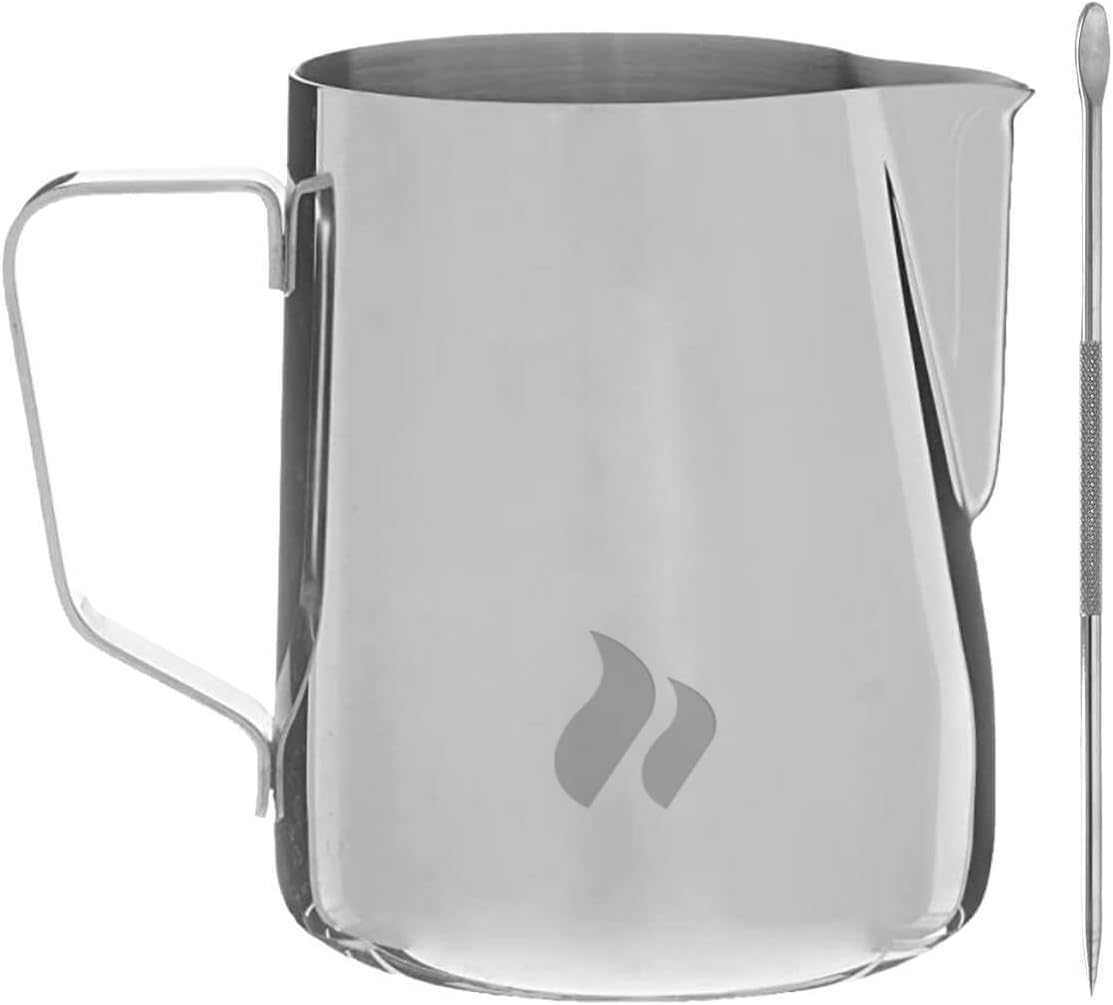 Roastmarket Milk Jug - Ideal for Milk Frothing - For Cappuccino & Latte Art - Frothing Jug with Special Latte Art Spout - Barista Accessories (Stainless Steel, 600 ml)