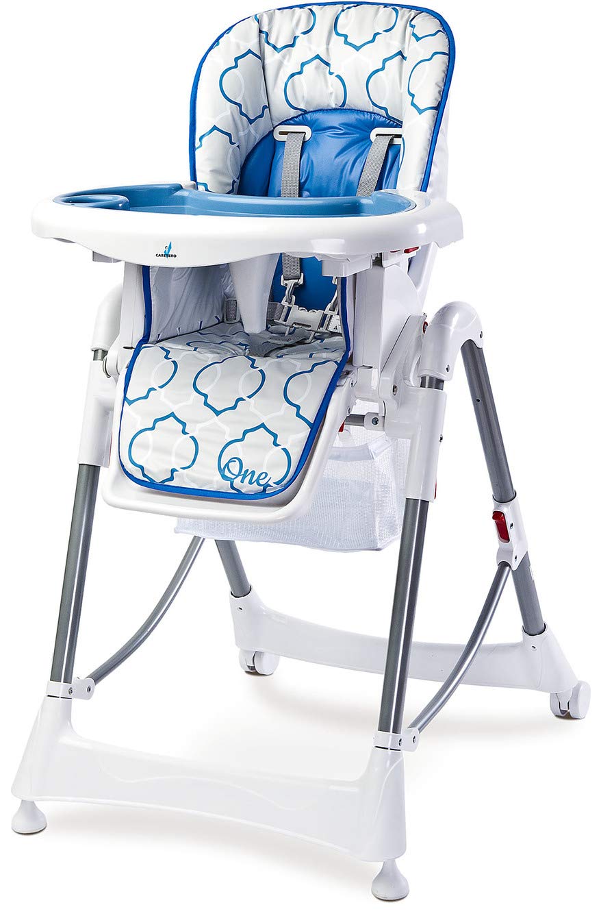Caretero ONE Highchair Height-Adjustable with Practical Wheels Blue / Blue