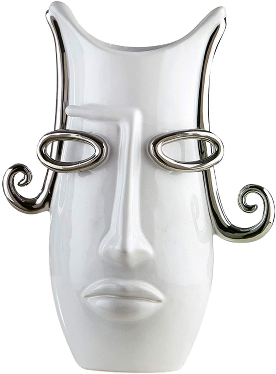 GILDE Curl vase made of ceramic in white, silver, height 31 cm, width 23 cm
