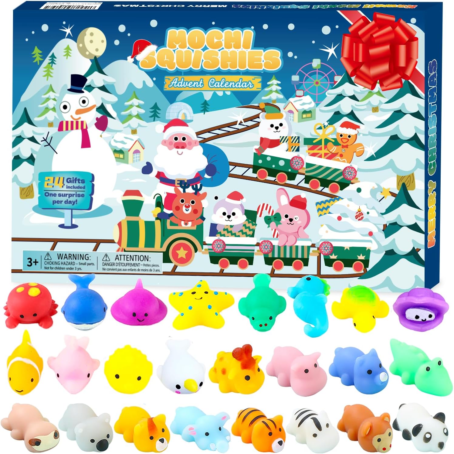 PANSHAN Advent Calendar 2024 Christmas Countdown Calendar 24 Pieces Mochi Squishy with Different Cute Animals, Stress Surprise Christmas Party Gifts for Boys and Girls