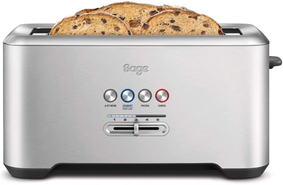 Sage Appliances Bit More 4-Slice Toaster, Brushed Stainless Steel, BTA730