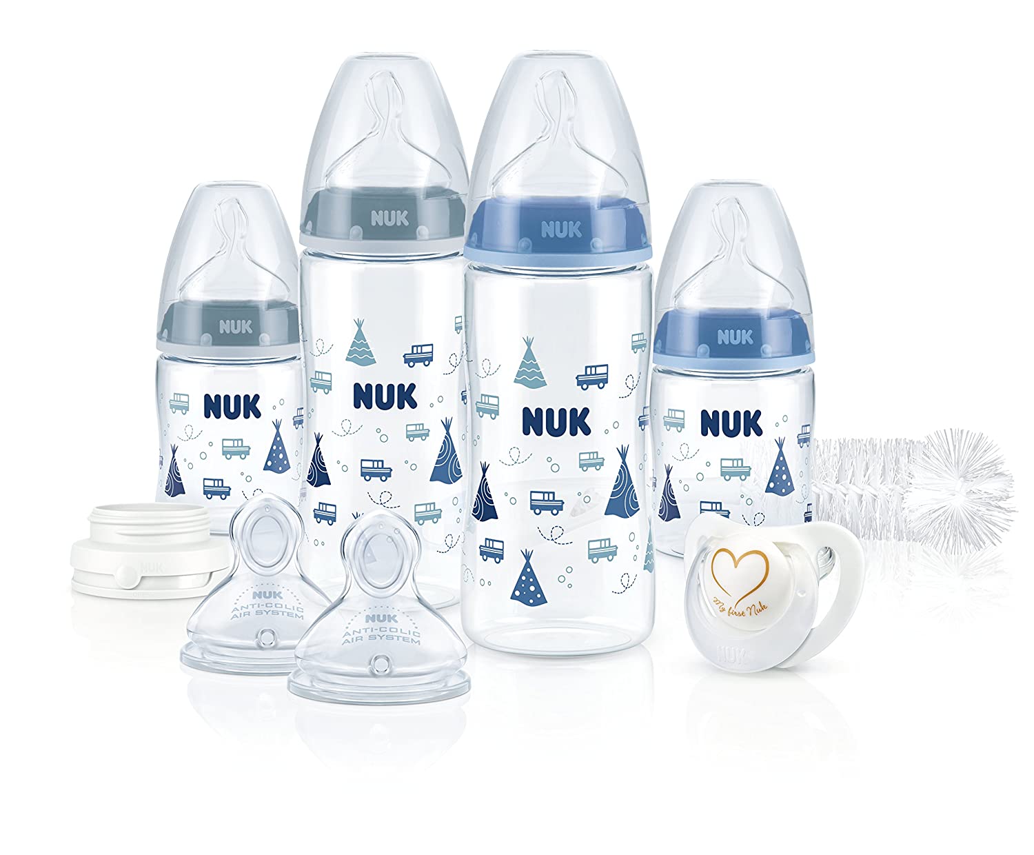 NUK Perfect Start Set for Babies with First Choice Plus Baby Bottles 0-6 Months blue
