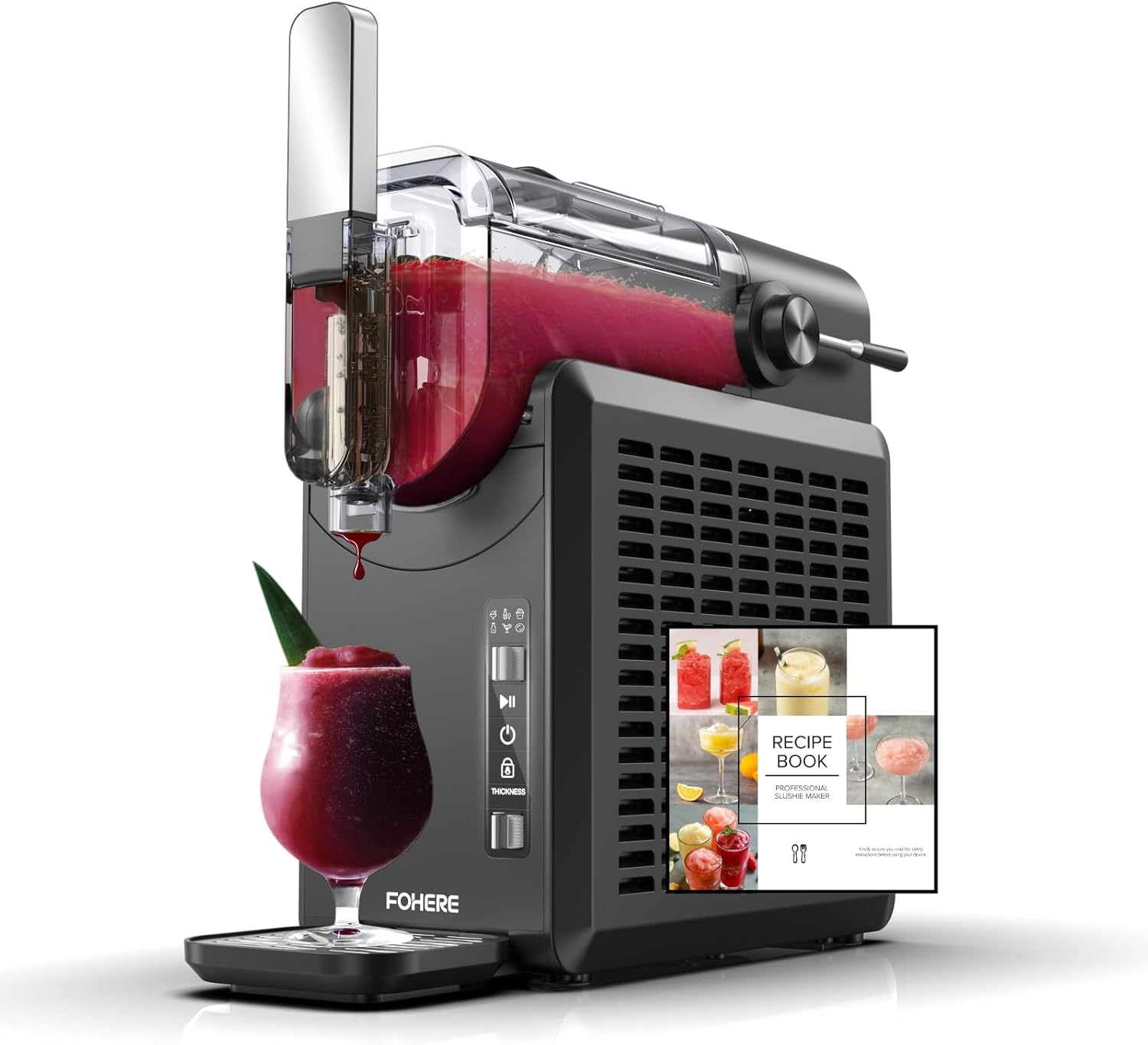 FOHERE Slush Machine 2L for Home, No Ice Cubes Required, Self-Cleaning, 5-in-1 Slushie Machine with 5 Settings for Slush, Cocktail, Frappé, Milkshake, Wine, Quickfreeze Technology