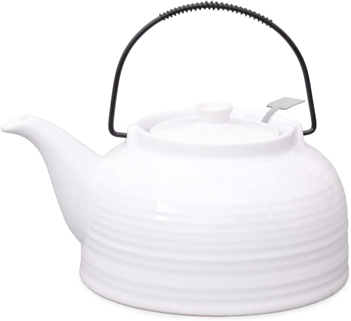 Nelly Aricola Modern Teapot 1.5 Litres in White/White Made of Heat-Resistant Ceramic with Stainless Steel Filter