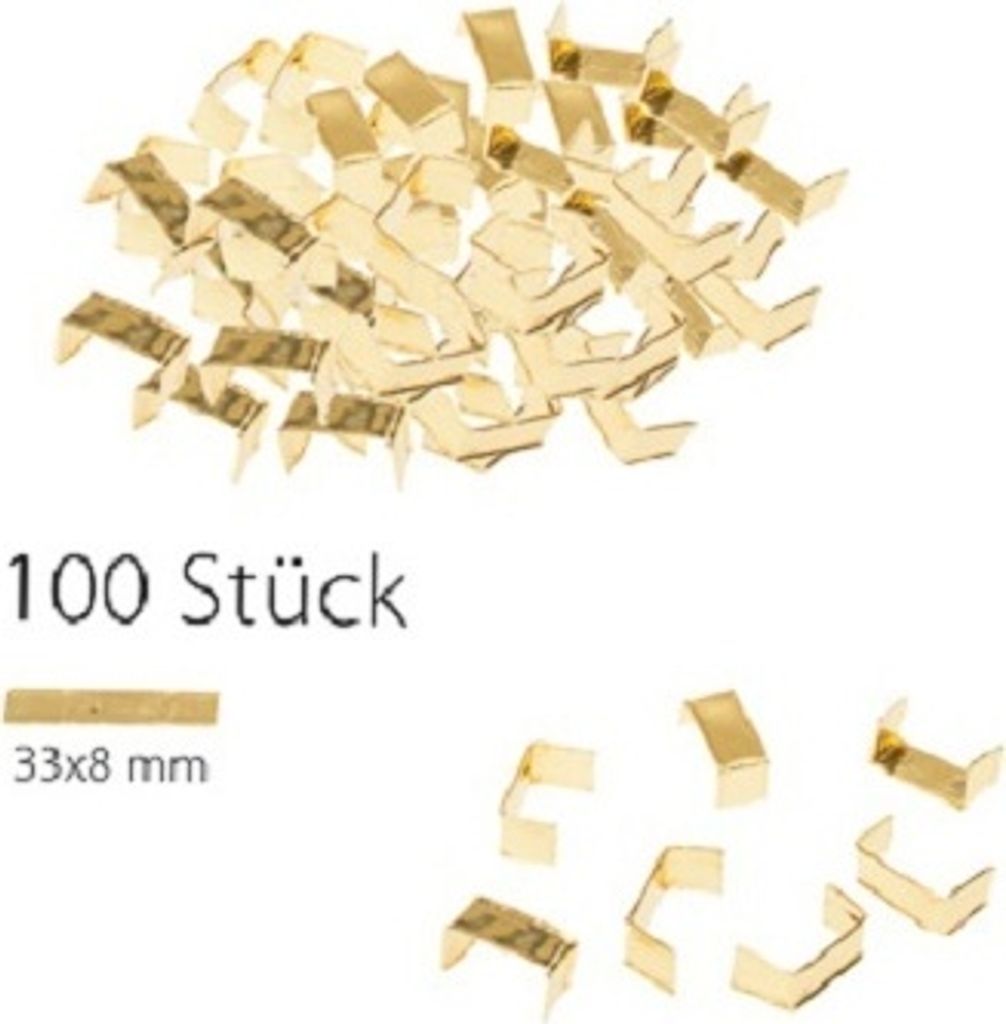 U-Clips 33 x 8 mm Gold Paper with Metal Bracket, 100 pieces