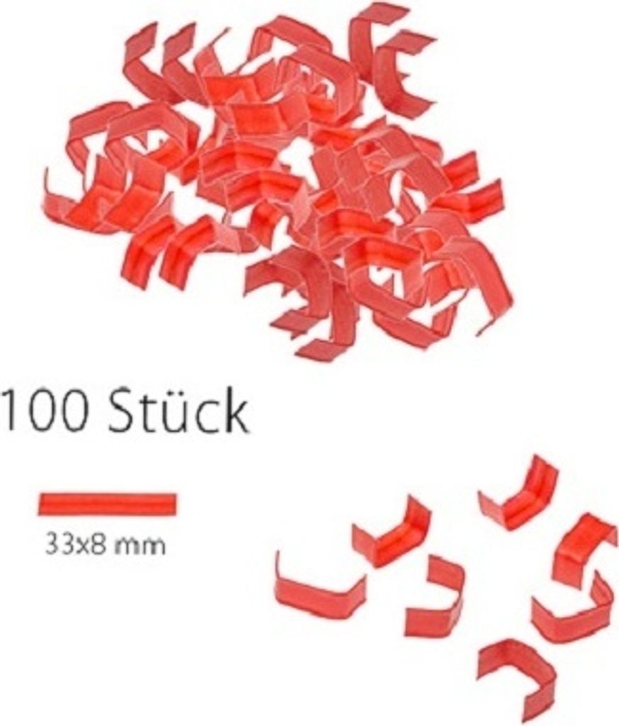 U-Clips 33 x 8 mm Red Paper with Metal Clip, 100 pieces