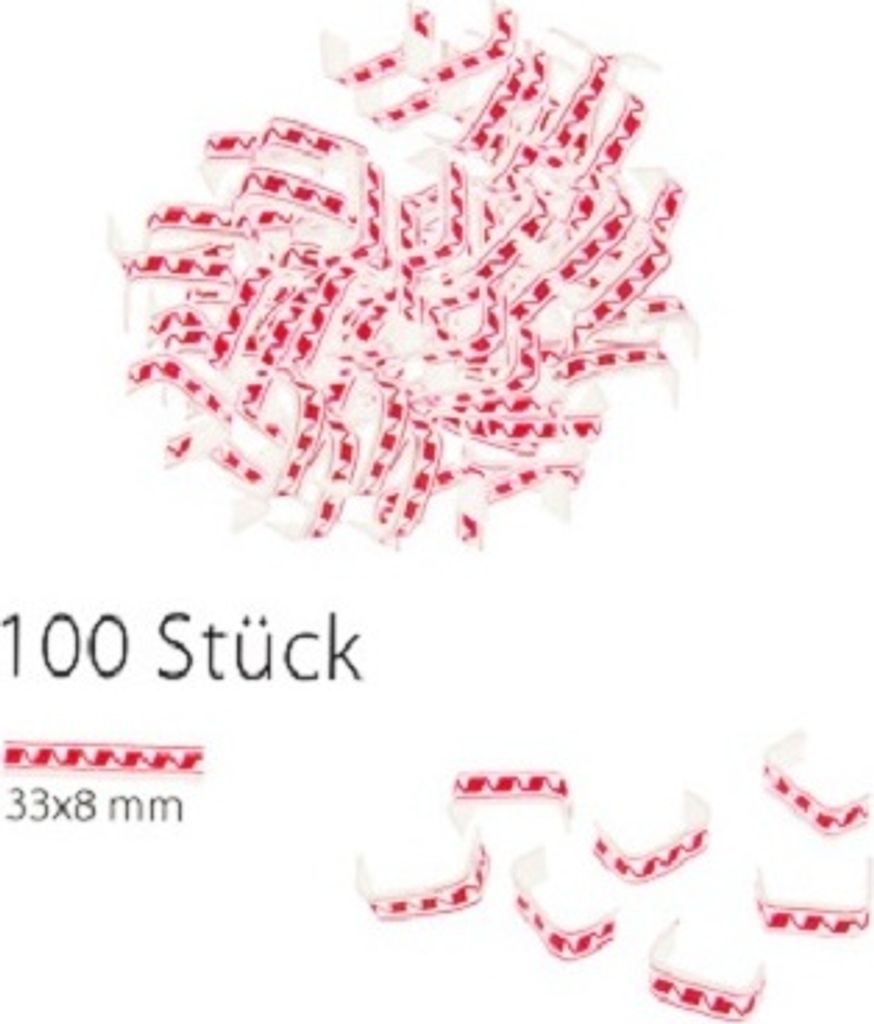 U-Clips 33 x 8 mm red-white paper with metal bracket, 100 pieces