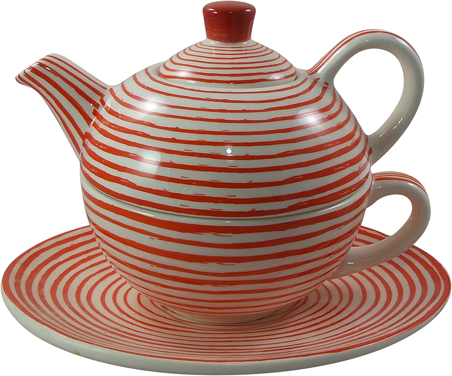 Jameson & Tailor Tea for One Pattern, with Smart Stripes in red and cream ceramic set consisting of Classic Jug Cup and Saucer