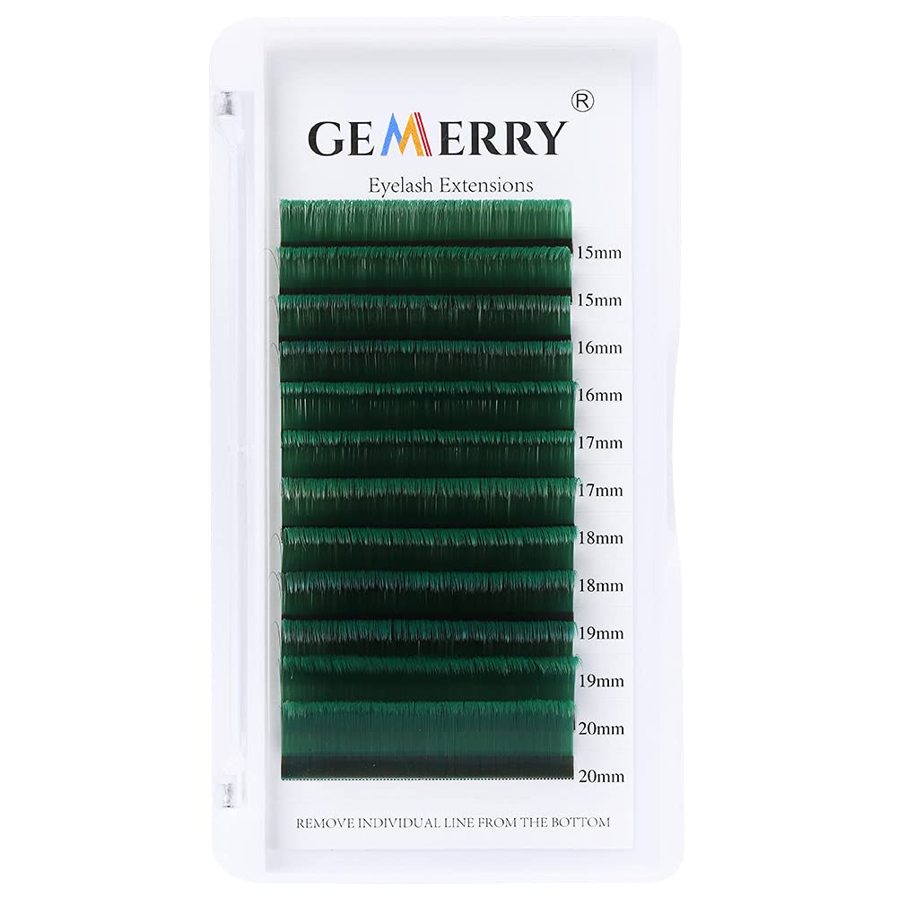 Gemerry Green Eyelashes, Colourful Volume Eyelashes, Self-Fanning C Curl, 15-20 mm Mix Easy Fan Volume Eyelashes, Lash Extensions (Green 15-20Mix, C-0.07), ‎green