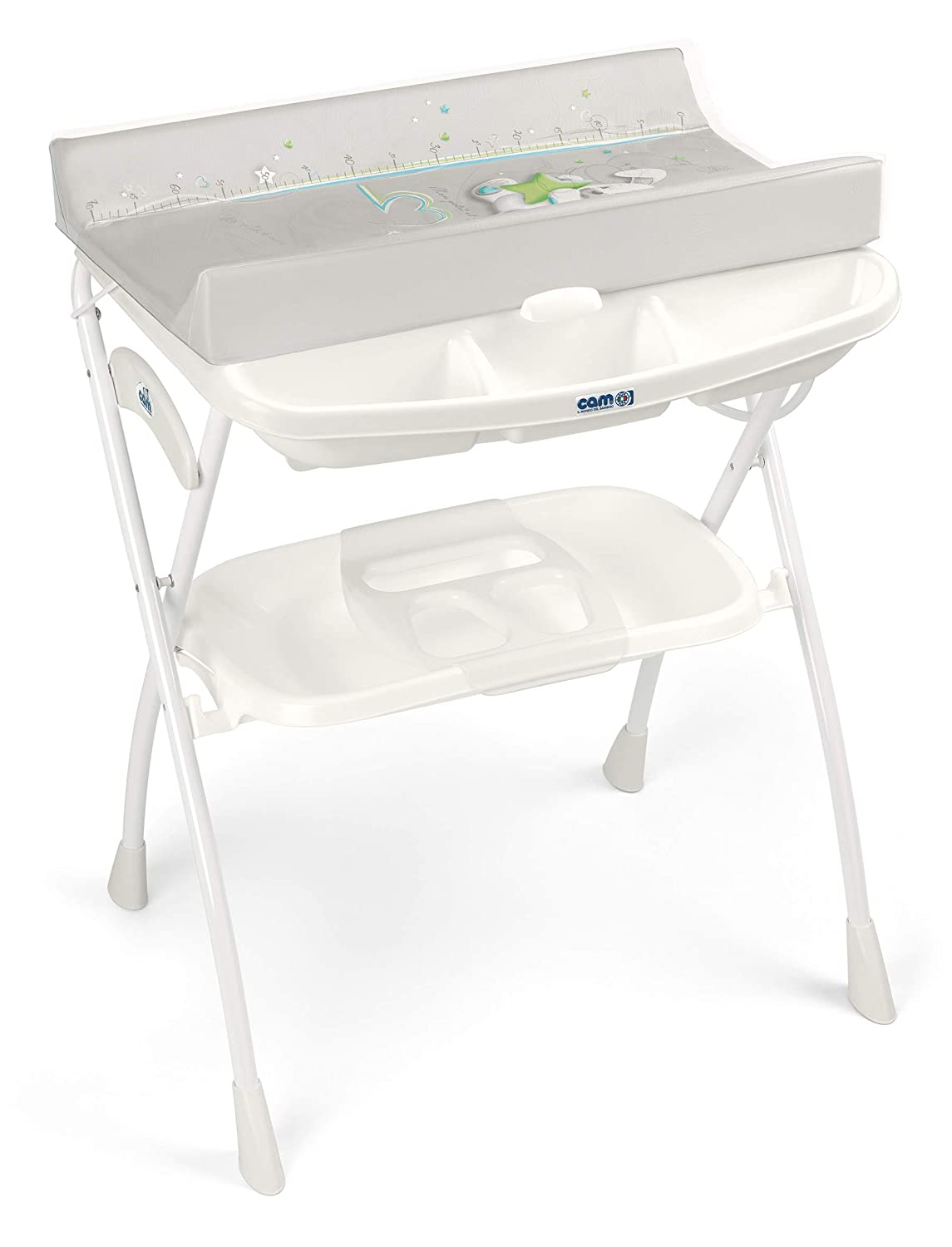 Cam il mondo del bambino S.p.A. Volare changing table, compact and space-saving, easy positioning on sanitary facility, ideal for small bathrooms (moon bear), open 77.5 x 69 101 cm