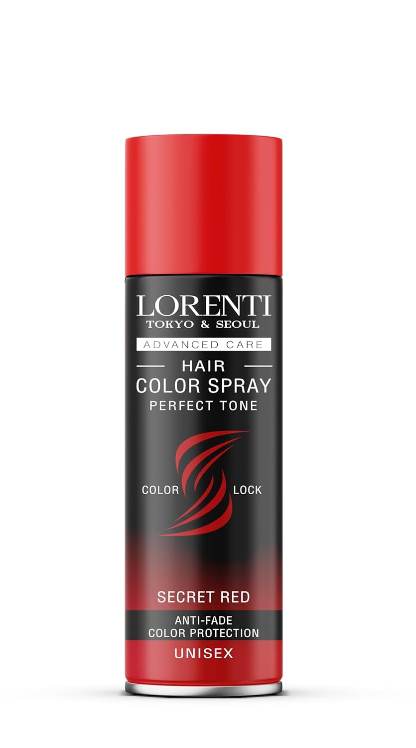 LORENTI TOKYO & SEOUL Colour Hair Spray Secret Red - 150 ml - Hair Colour Spray for Dressing & Make-Up for Carnival, Fancy Dress, Halloween & Theme Party - Washable Hair Colour - Colour Hair Spray