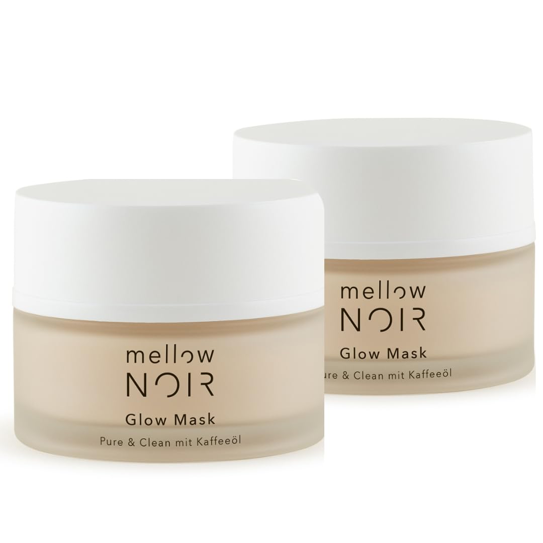 mellow NOIR Glow Mask 2 x 50 ml | Daily Night Cream | Reduces Visible Pores & Redness | For Even Skin | Noticeable Instant Effect | Vegan | Certified Natural Cosmetics