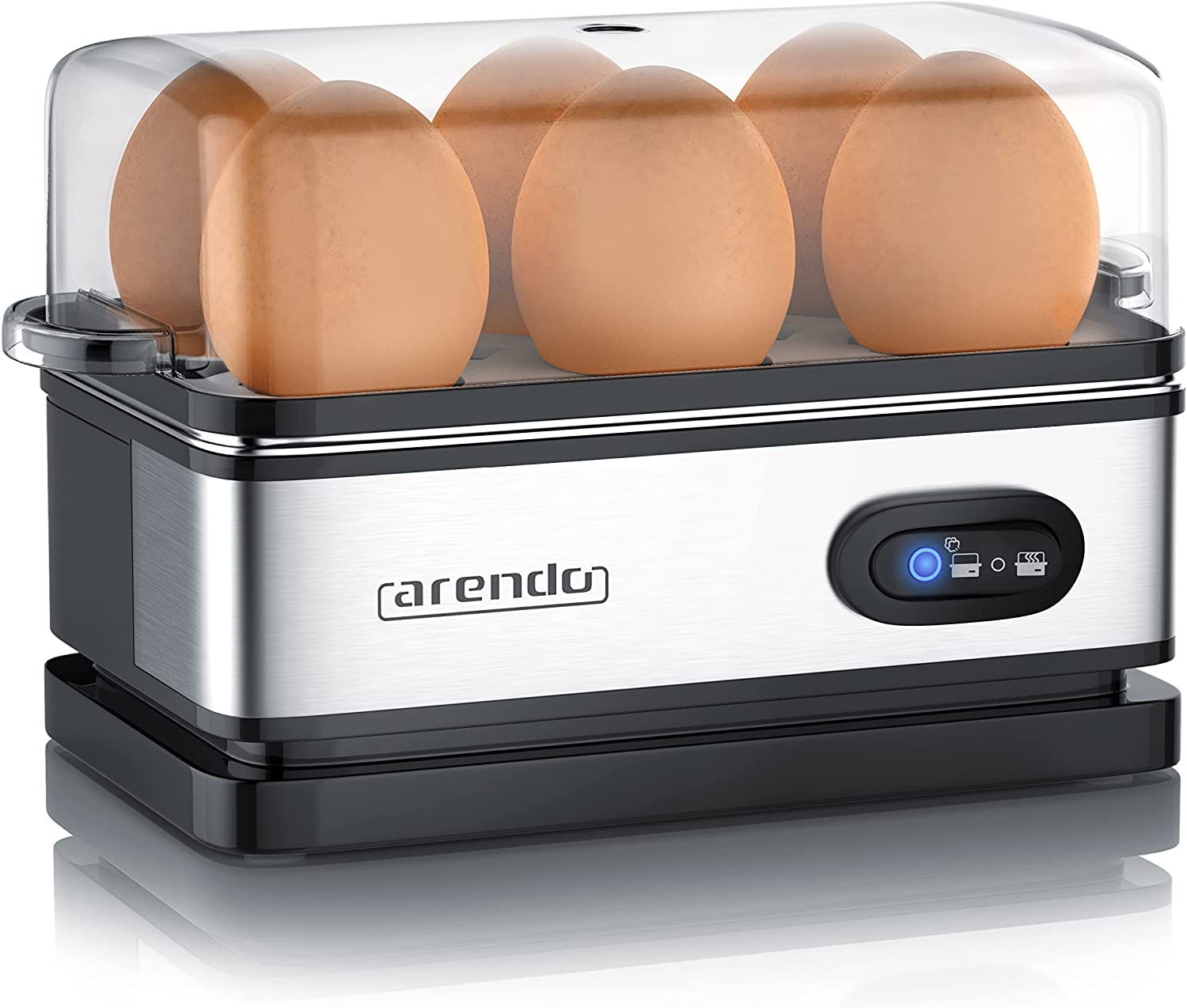 Arendo - Egg cooker stainless steel with warming function - tilt function switch with indicator light - freely selectable degree of hardness - rust-proof brushed stainless steel - copper