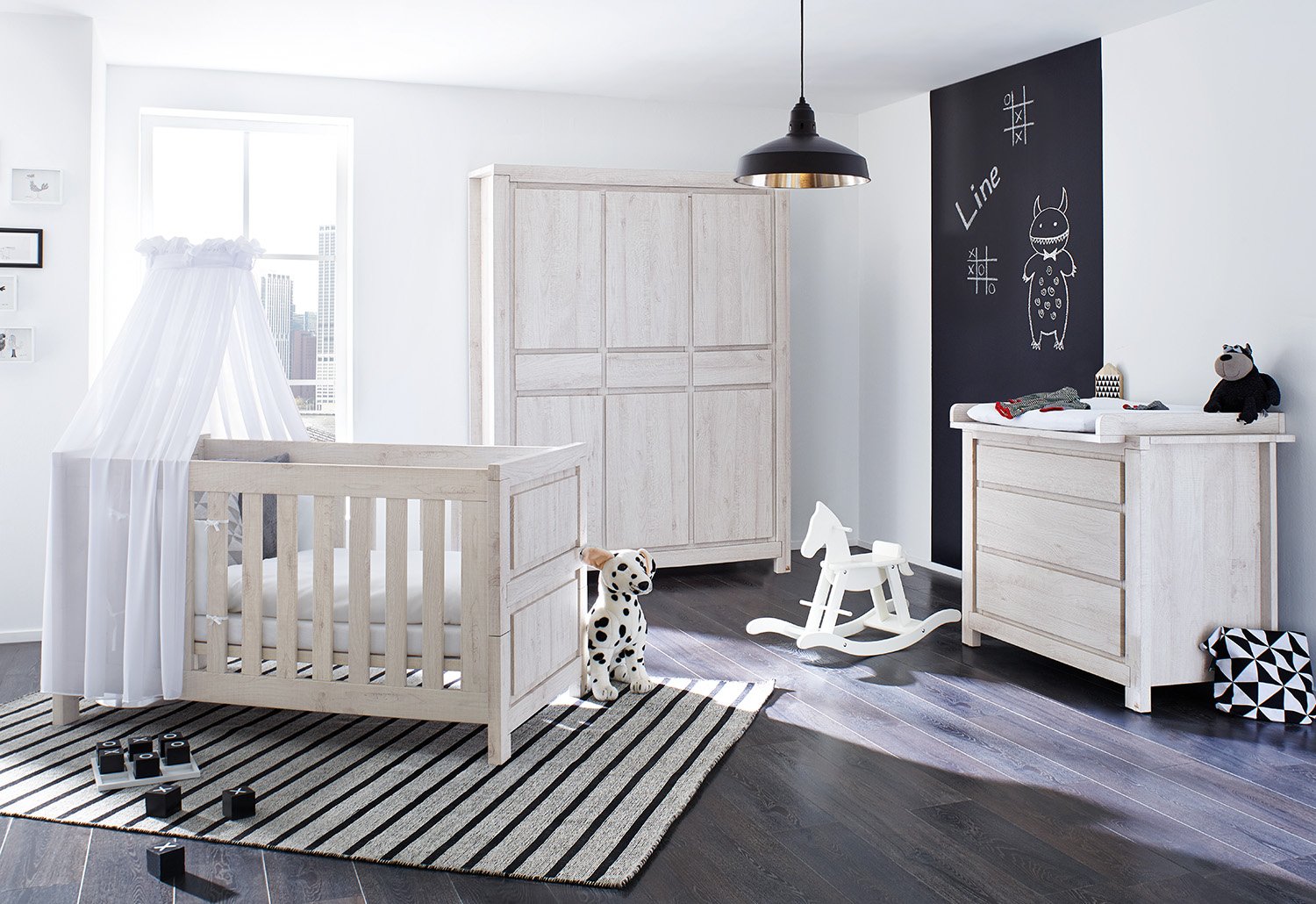 Pinolino 100063Bg 3-Piece Cot Bed Wide Changing Table with Changing Unit and Large Wardrobe MDF 140 x 70 cm Oak Grey