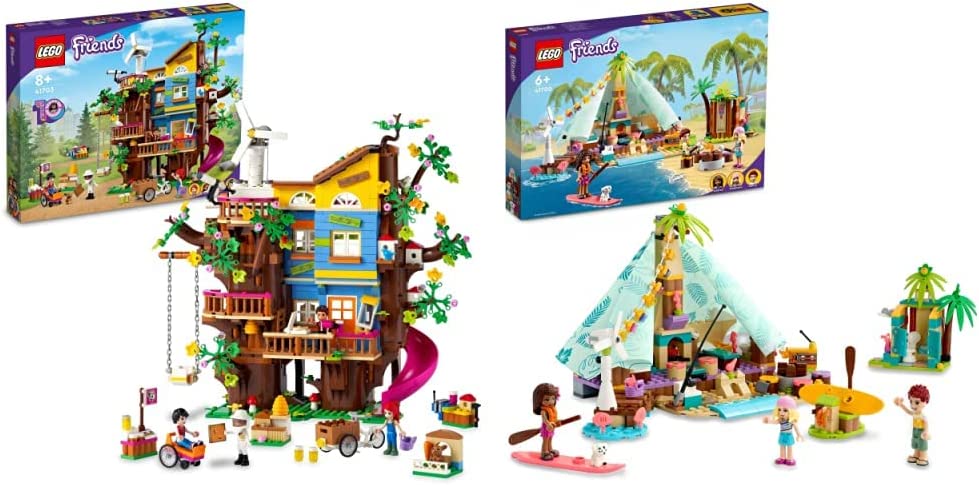 LEGO 41703 Friends Friendship Tree House with Mini Dolls, Nature Educational Toy for Girls and Boys & 41700 Friends Glamping on the Beach, Adventure Camping Set, Toy for Girls and Boys
