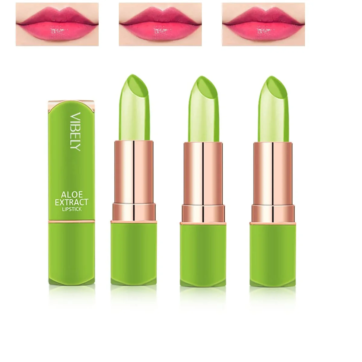 Pakivs 3 x Aloe Vera Lipstick Magic Temperature Colour Changing Lip Balm Set, Long-Lasting Moisturising Cream Lip Care Crystal Jelly Lipstick