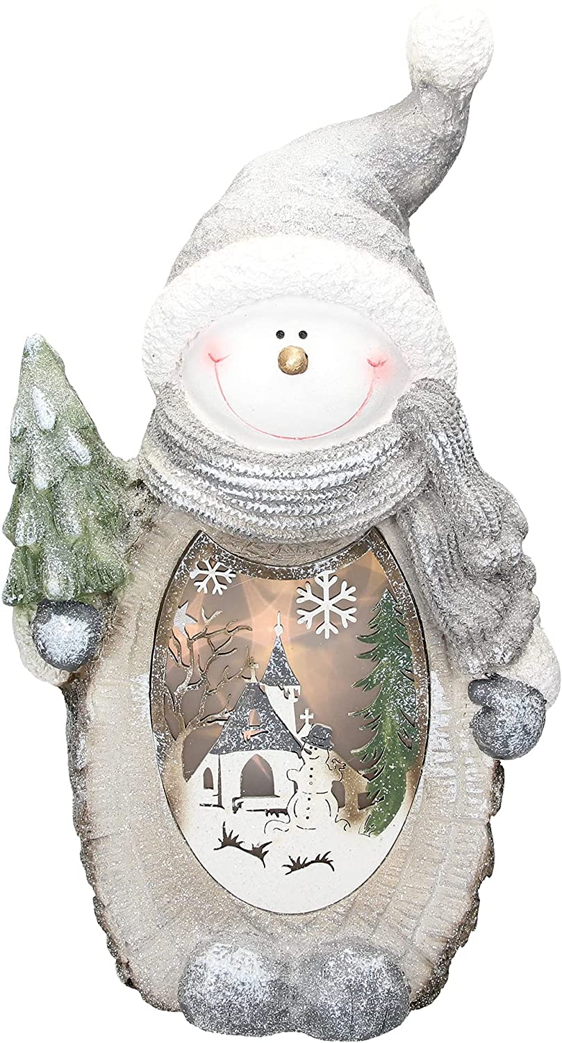 ECD Germany Snowman Figure with LED Lighting 53 cm Warm White With Grey Hat